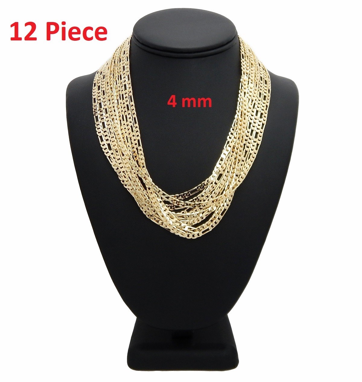 4mm 12 Piece Italian Figaro link Chain 16 18 20 24 30″ 14k Gold Plated Wholesale