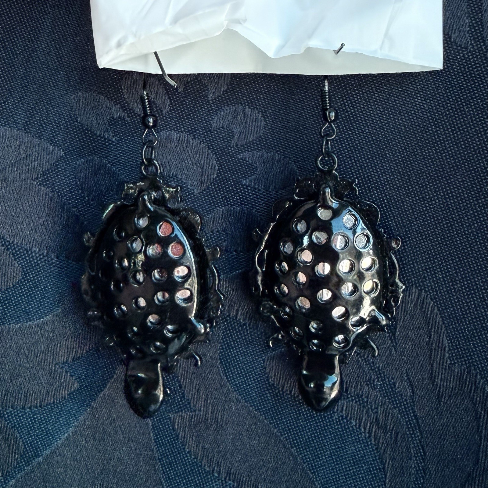 Black Gothic Dangle Hook Earrings Red Oval Crystals