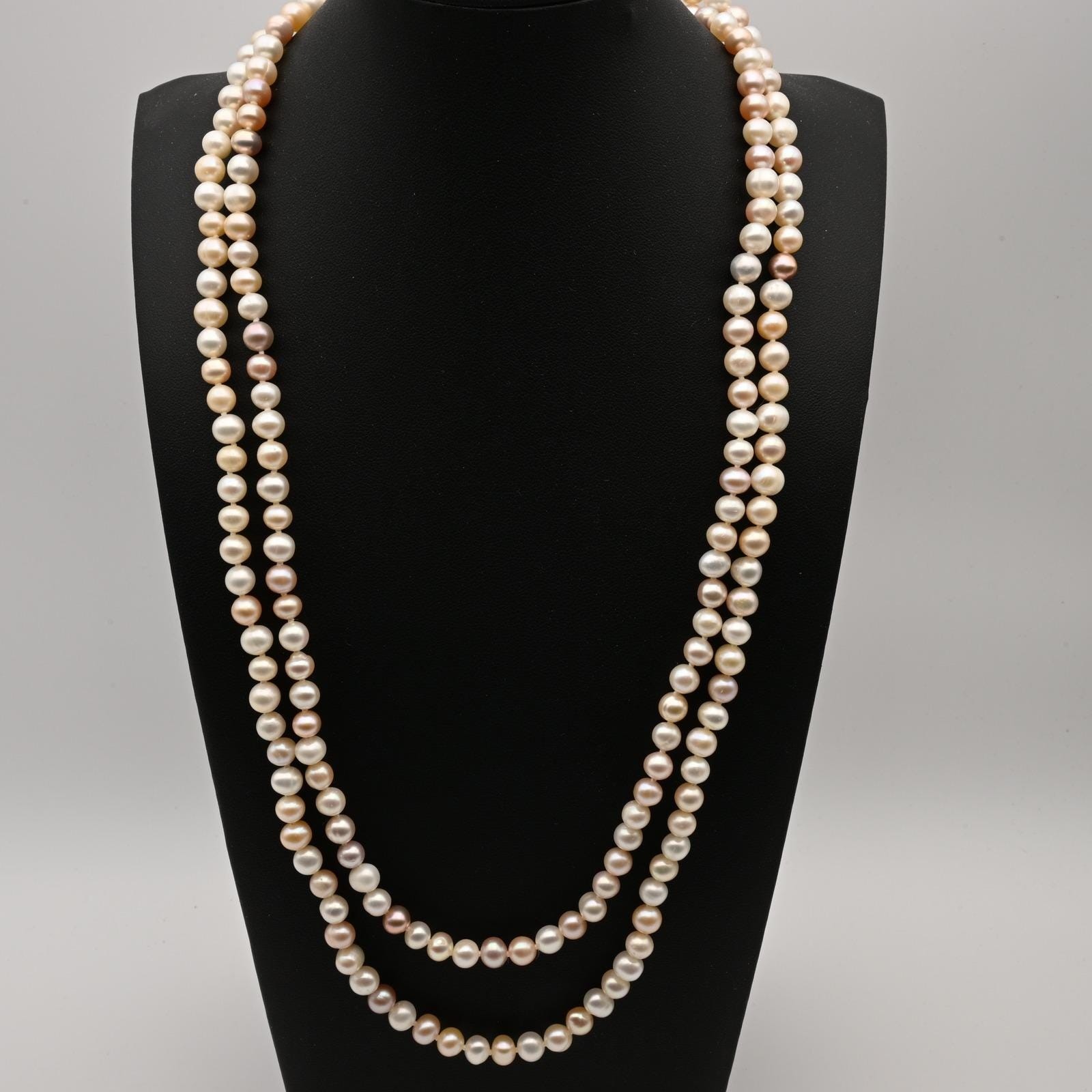 Long Multi Color Freshwater Cultured Pearl Rope Necklace Endless Strand 48 Inch