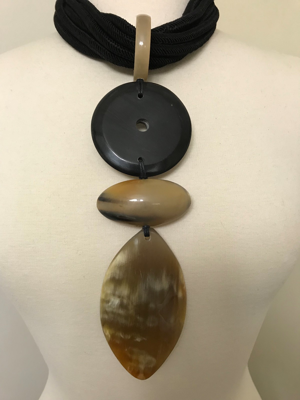 Fabulous Designer Silk Strand & Buffalo Horn Statement Designer Necklace
