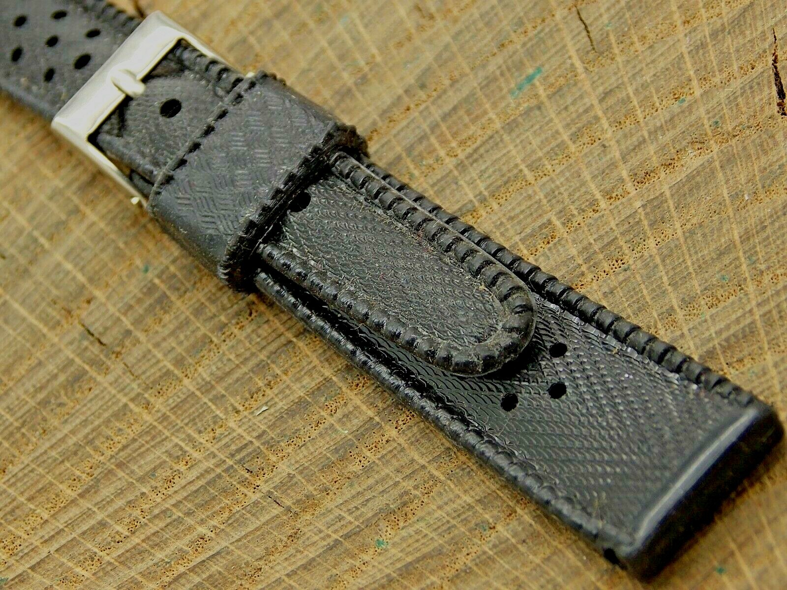 SUB NOS Vintage Unused Black Rubber Watch Band w Silver Tone Buckle 16mm Italian