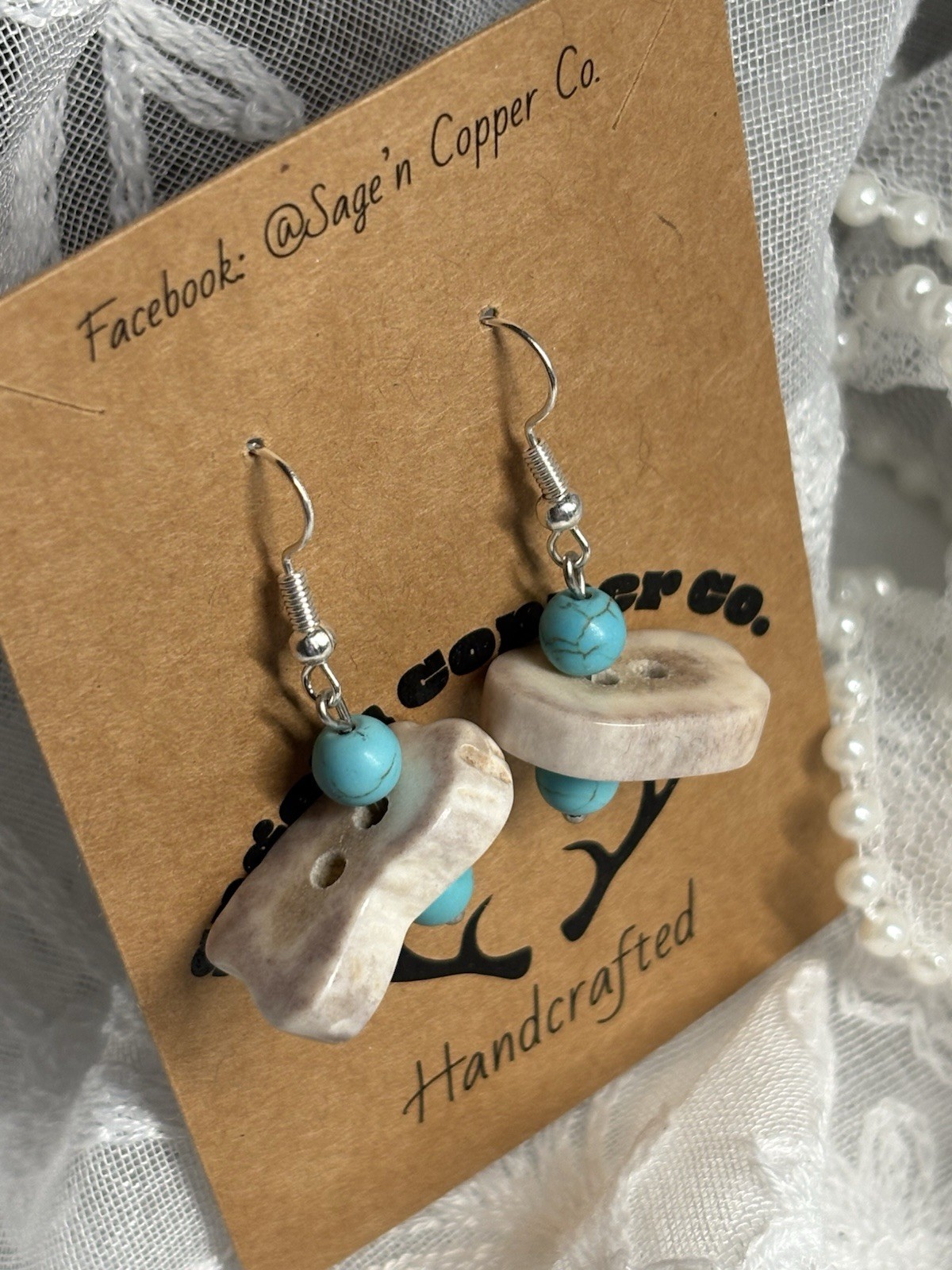 REAL Antler & Turquoise Beaded Dangle Earrings