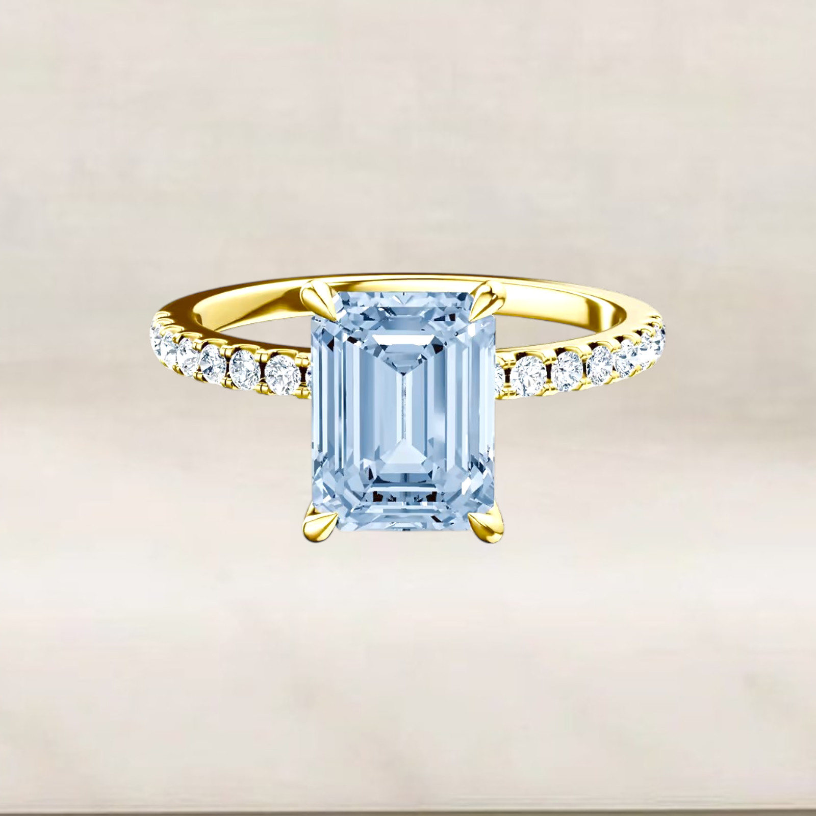 18k Yellow Gold Fancy Vivid Blue Diamond Ring IGI Lab Grown 3.25 Ct Emerald Cut