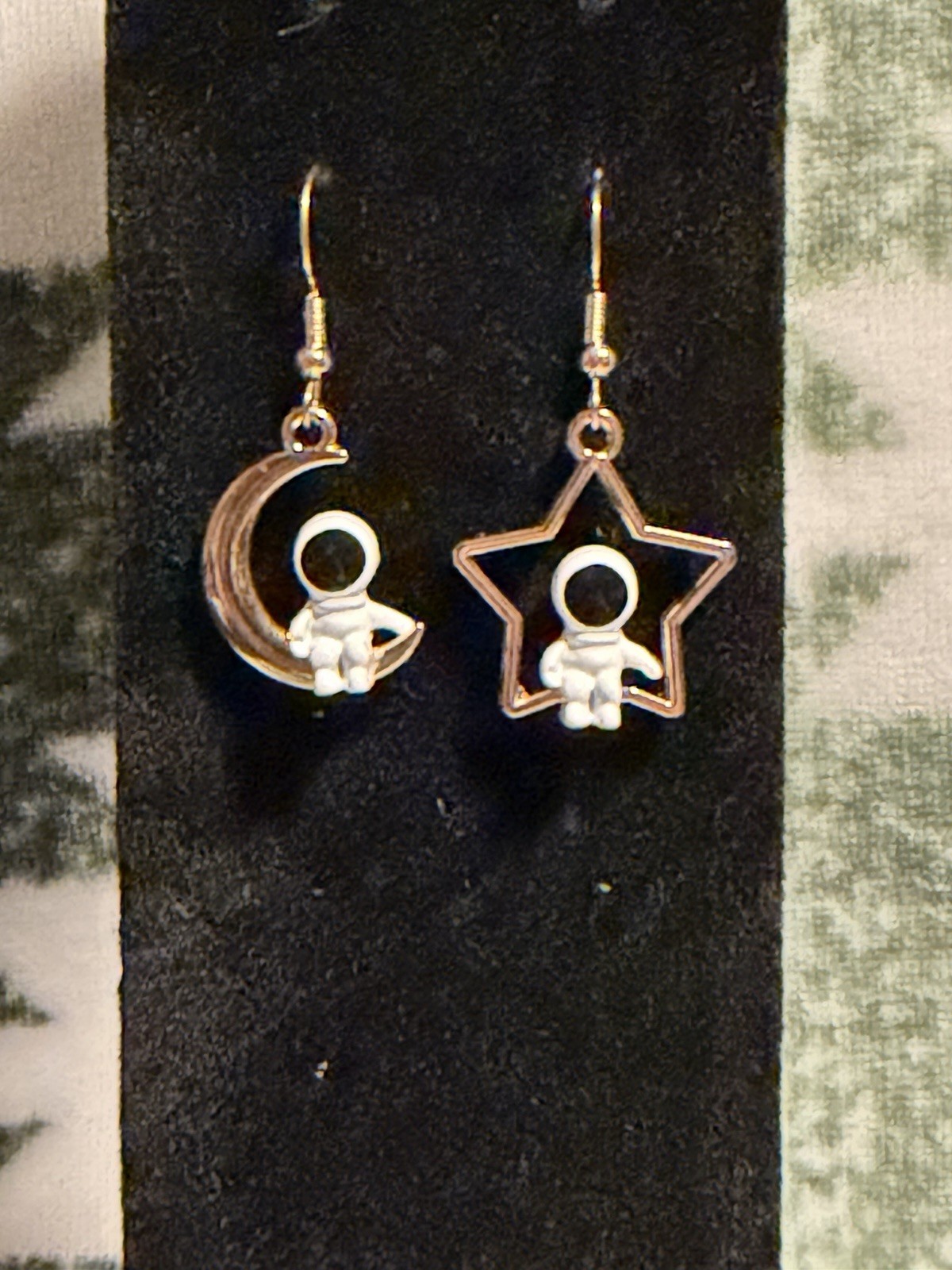 Gold Tone Celestial Asymmetrical Dangle Drop Earrings w/ Hook Closure, No Stone