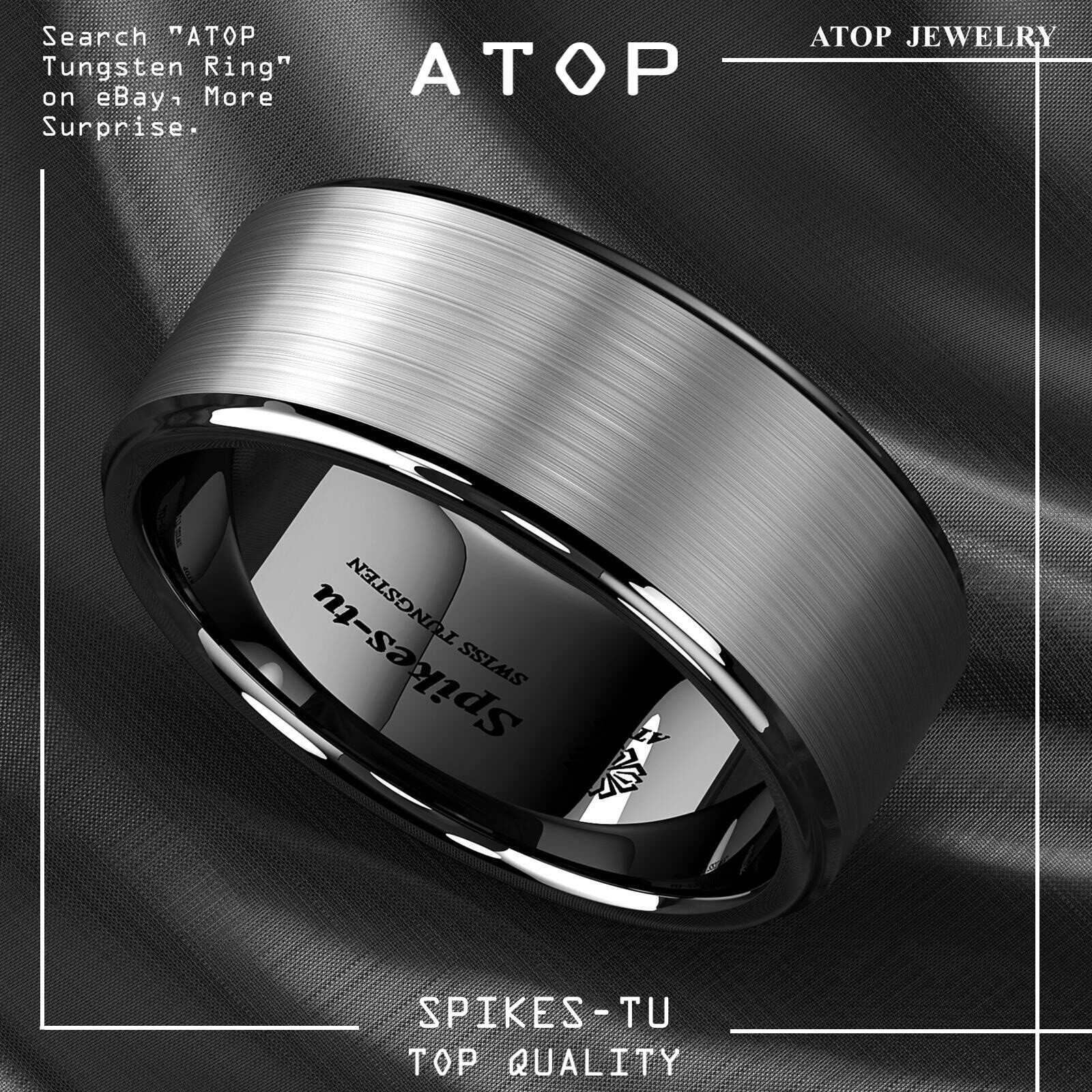 8/6mm Black Brushed Titanium Color Tungsten ring Wedding Band ATOP Men’s Jewelry