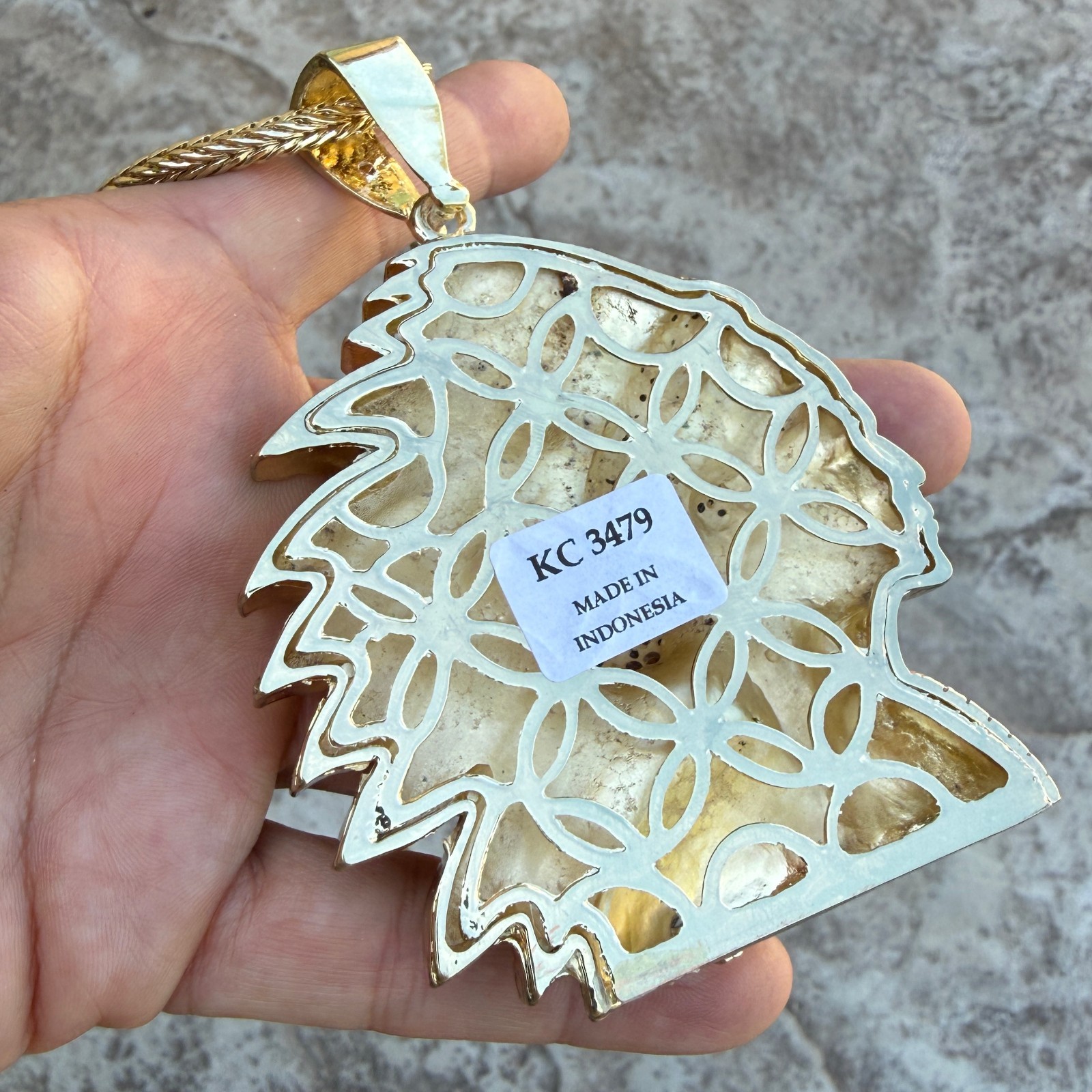 14k Gold Plated Big Apache Indian Chief Simulated CZ Pendant Franco Chain 36″