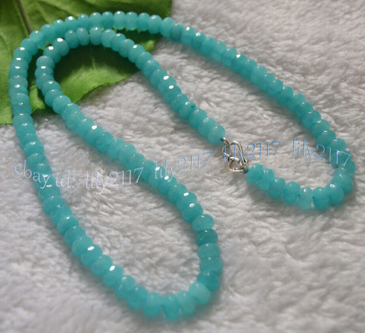 5x8mm Blue Aquamarine Faceted Roundel Gems Beads Necklace Silver Clasp 14-28”
