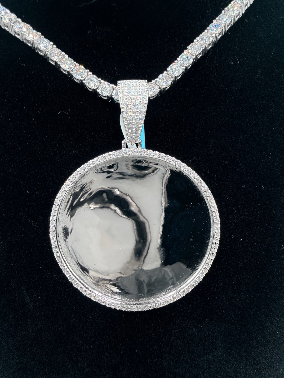 Moissanite 3.2mm Tennis Chain 20” & 925 Sterling Silver Iced Vvsd Pic Pendant