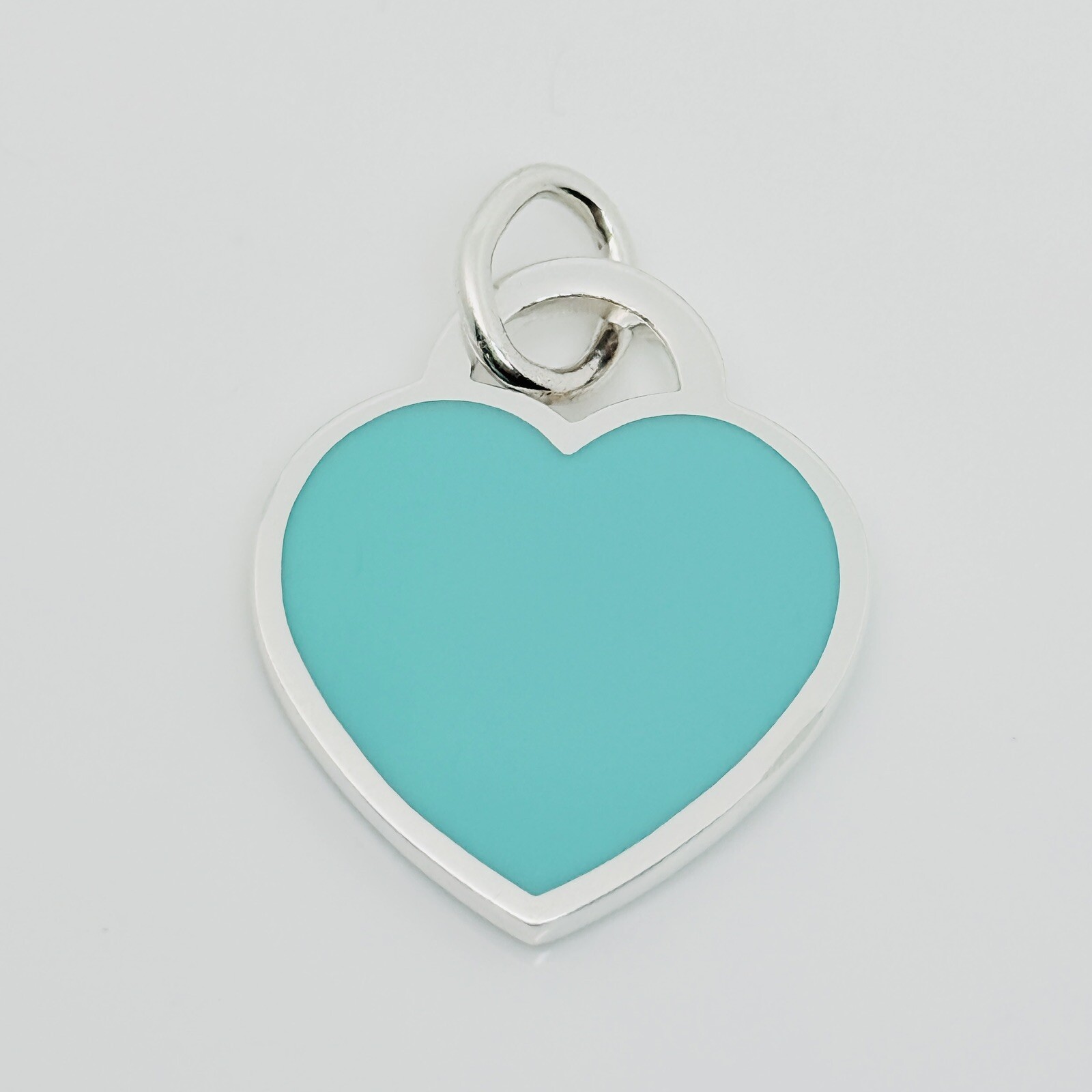 Tiffany & Co Blue Enamel Heart Tag Charm or Pendant in Sterling Silver