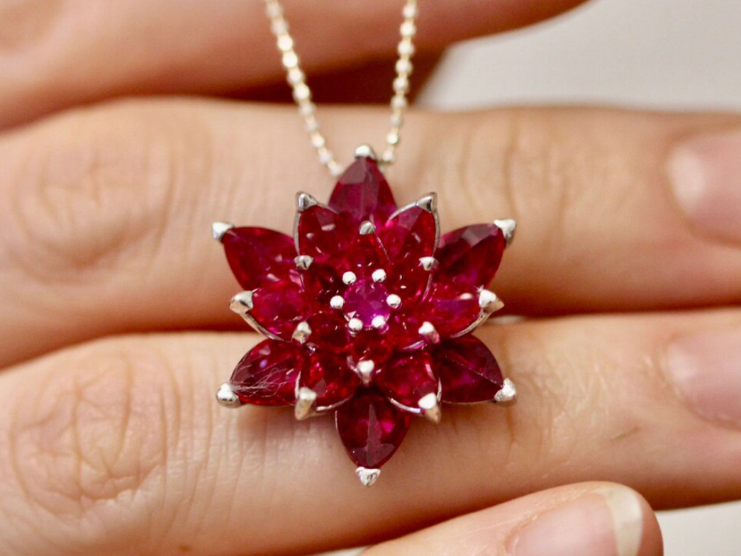 Minimalist Ruby Lotus Necklace 925 Silver Ruby Pendant July Birthstone Gift