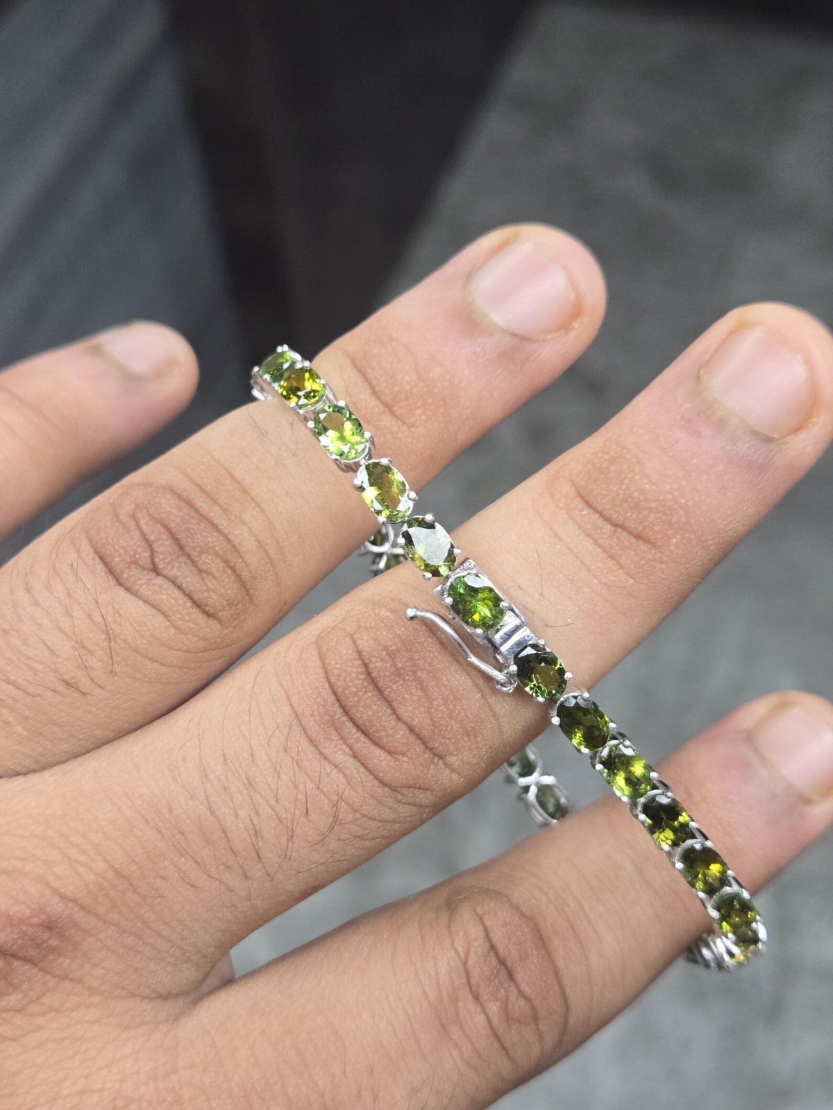14CT Lab Created Oval Cut Peridot Tennis Bracelet 14K White Gold Plated 7.5 In