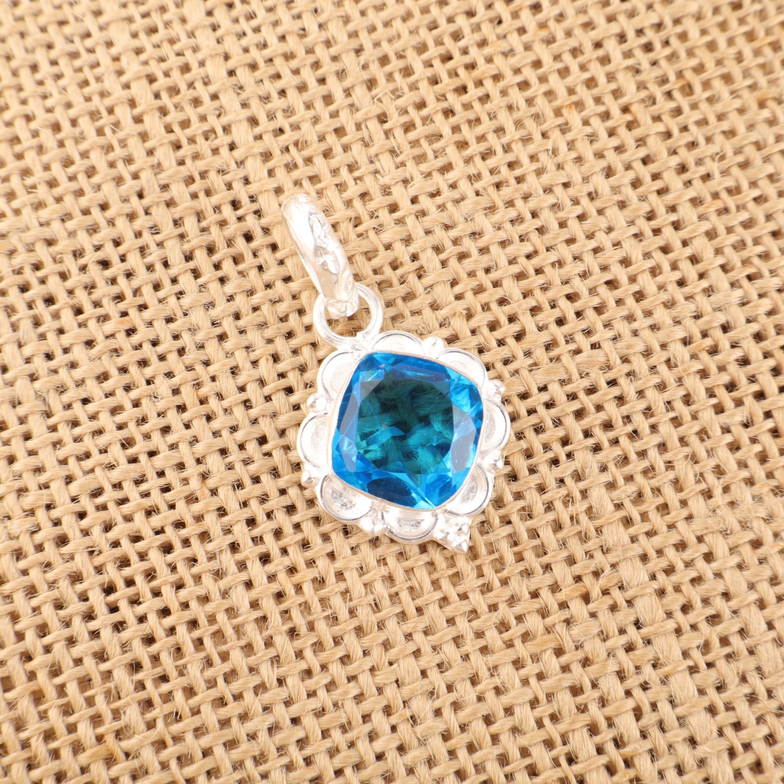 Swiss Blue Topaz Gemstone 925 Sterling Silver Pendant Handmade Jewelry Gift For