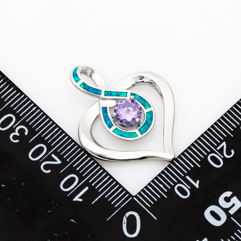 Heart Round Simulated Amethyst Blue Fire Opal Silver Jewelry Necklace Pendant