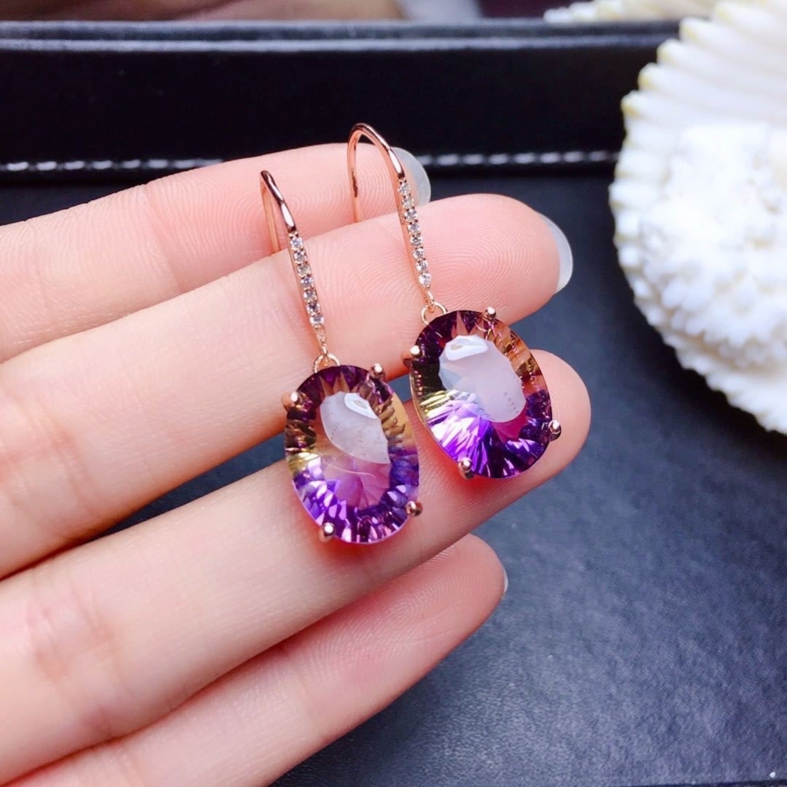 Oval Amethyst Silver Plated Ear Hook Drop Dangle Earrings Jewelry Lab-Creat A 44