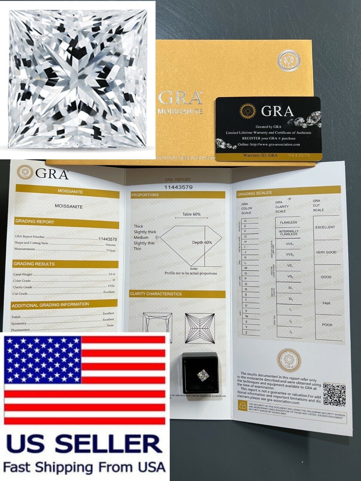 GRA Certified Loose Moissanite Princess Square Cut Stones D VVS1 All Sizes