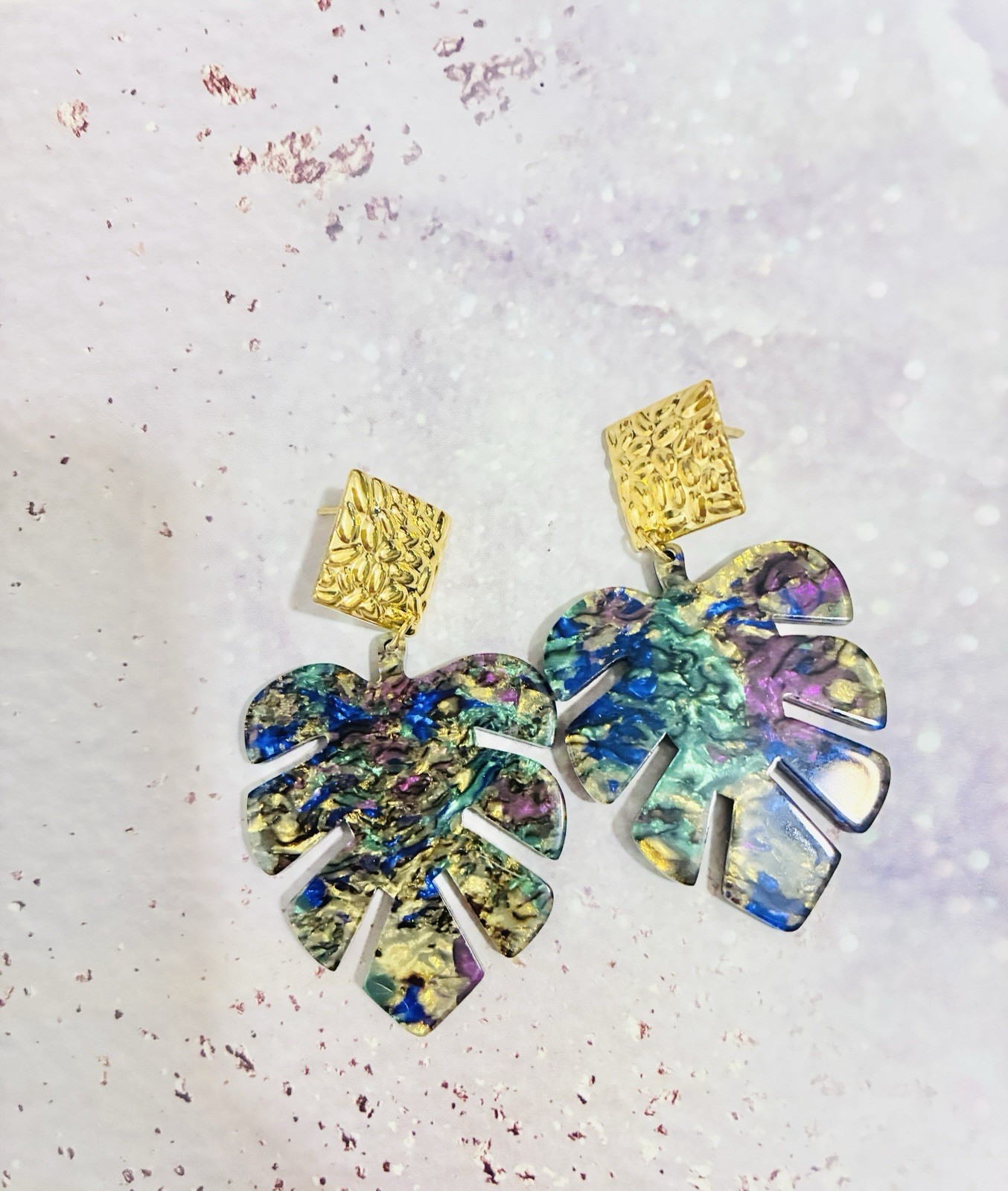 Marble Monstera Leaf Acrylic Mid-Century, Modern Earrings, High Quality,