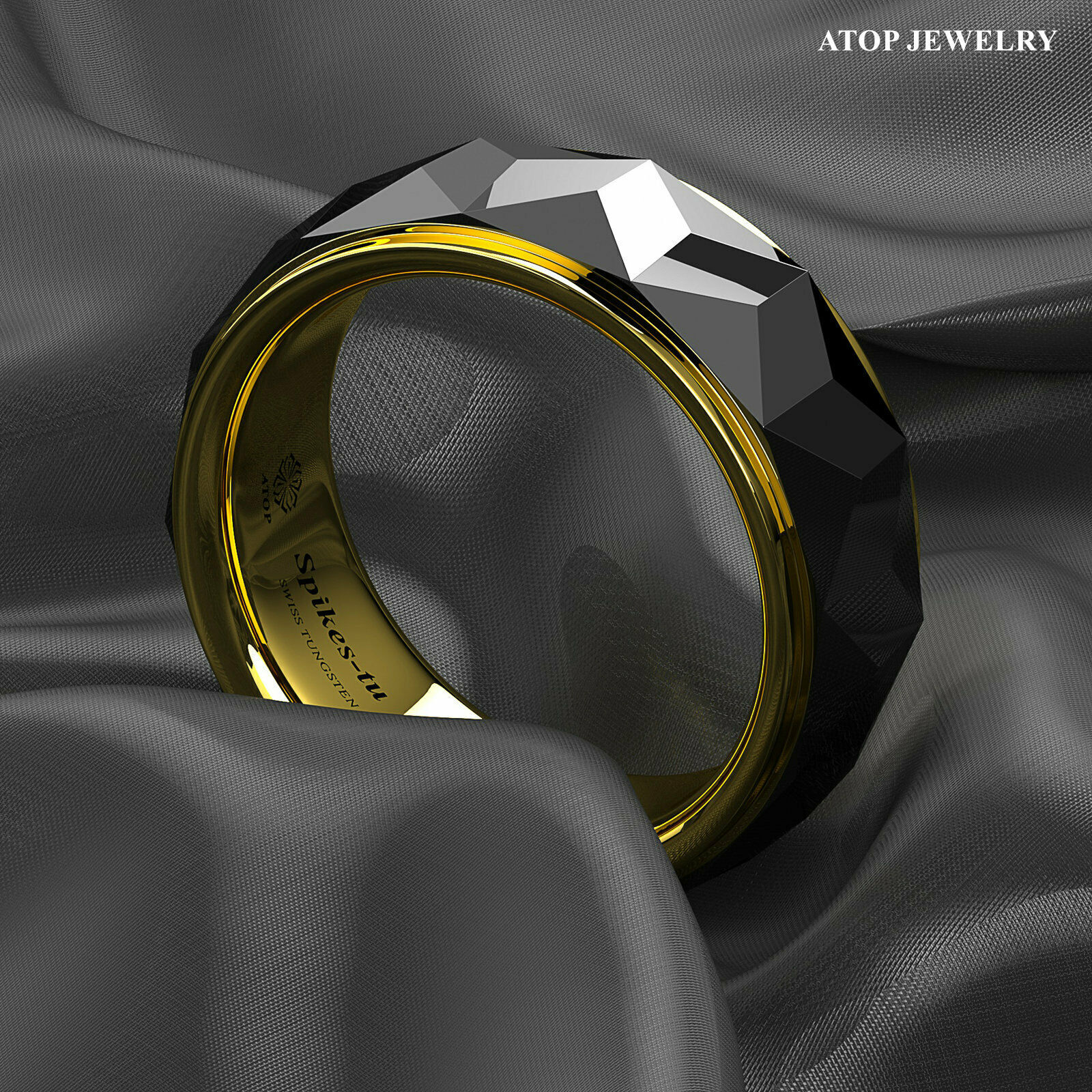 8mm Black Rhombus Tungsten Ring Plated Metal Wedding Band ATOP Men Jewelry