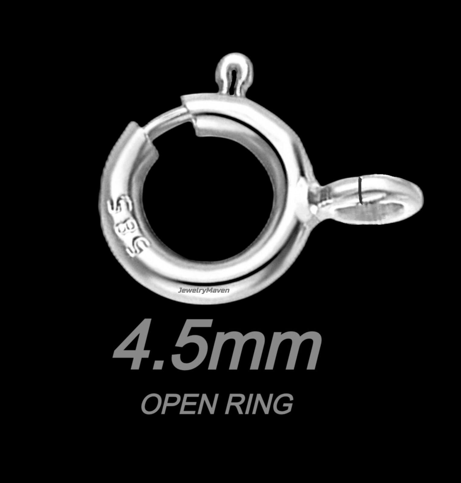 4.5mm 14k White Solid Gold Spring Ring Clasp OPEN Jump Ring RHODIUM Italy