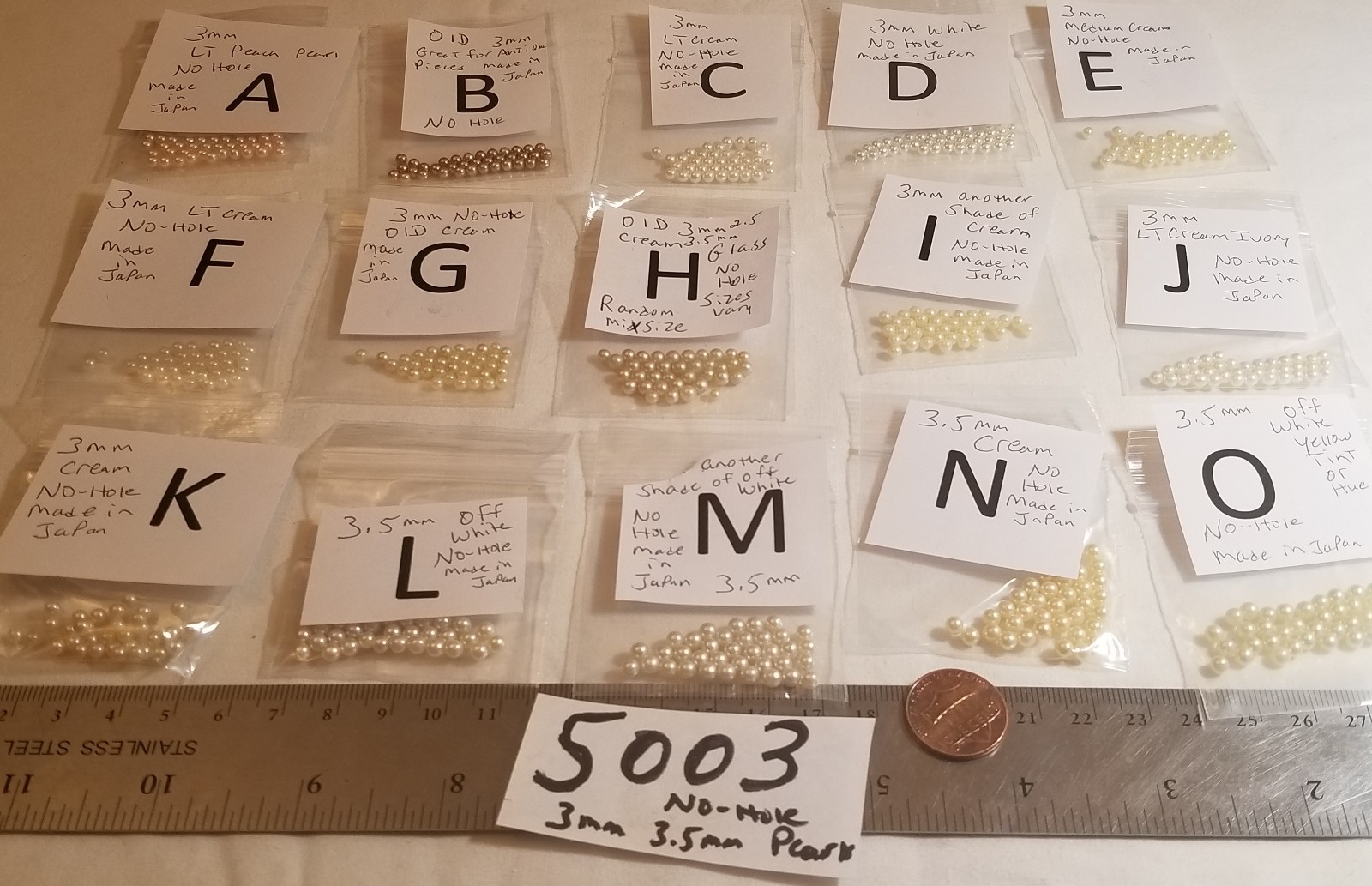 Vtg 3mm 3.5mm No Hole Pearl Cream White Jewelry Findings Lot Craft brooch repair