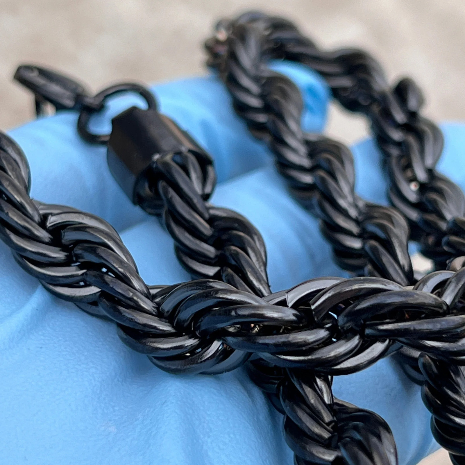 Mens Black Solid 316L Stainless Steel Rope Chain Hip Hop Necklace 10MM Thick 24″