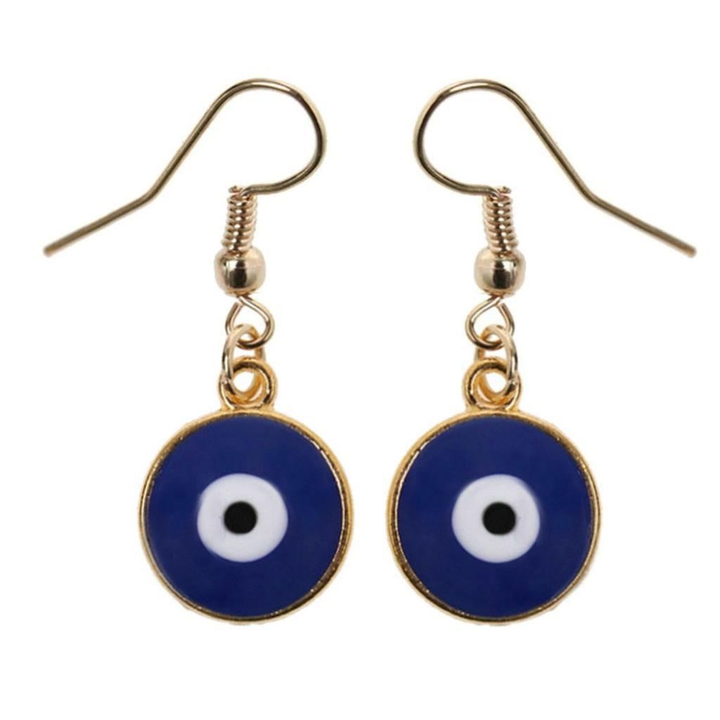 EVIL EYE EARRINGS Good Luck Protection Hypoallergenic Wires Drop NEW Blue White