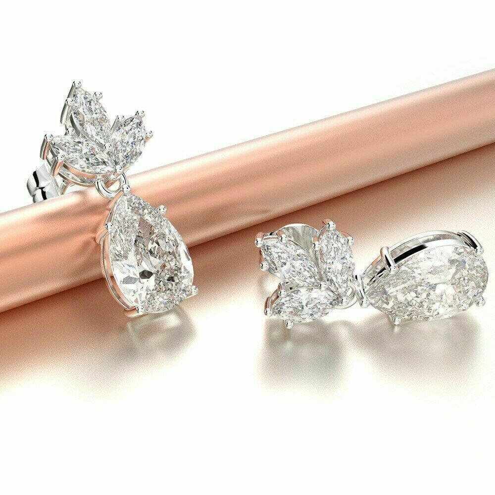 3.00Ct Pear Cut Simulated Diamond Drop & Dangle Earrings 14K White Gold Plated