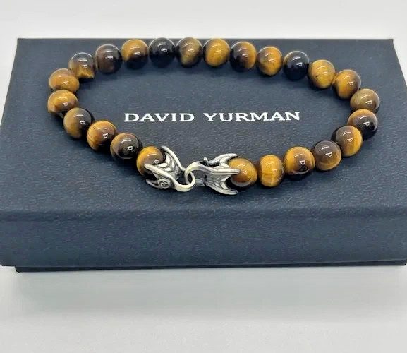 DAVID YURMAN Matrix 8mm Bead Tiger eye Shinny Spiritual Beads Bracelet 8.5″