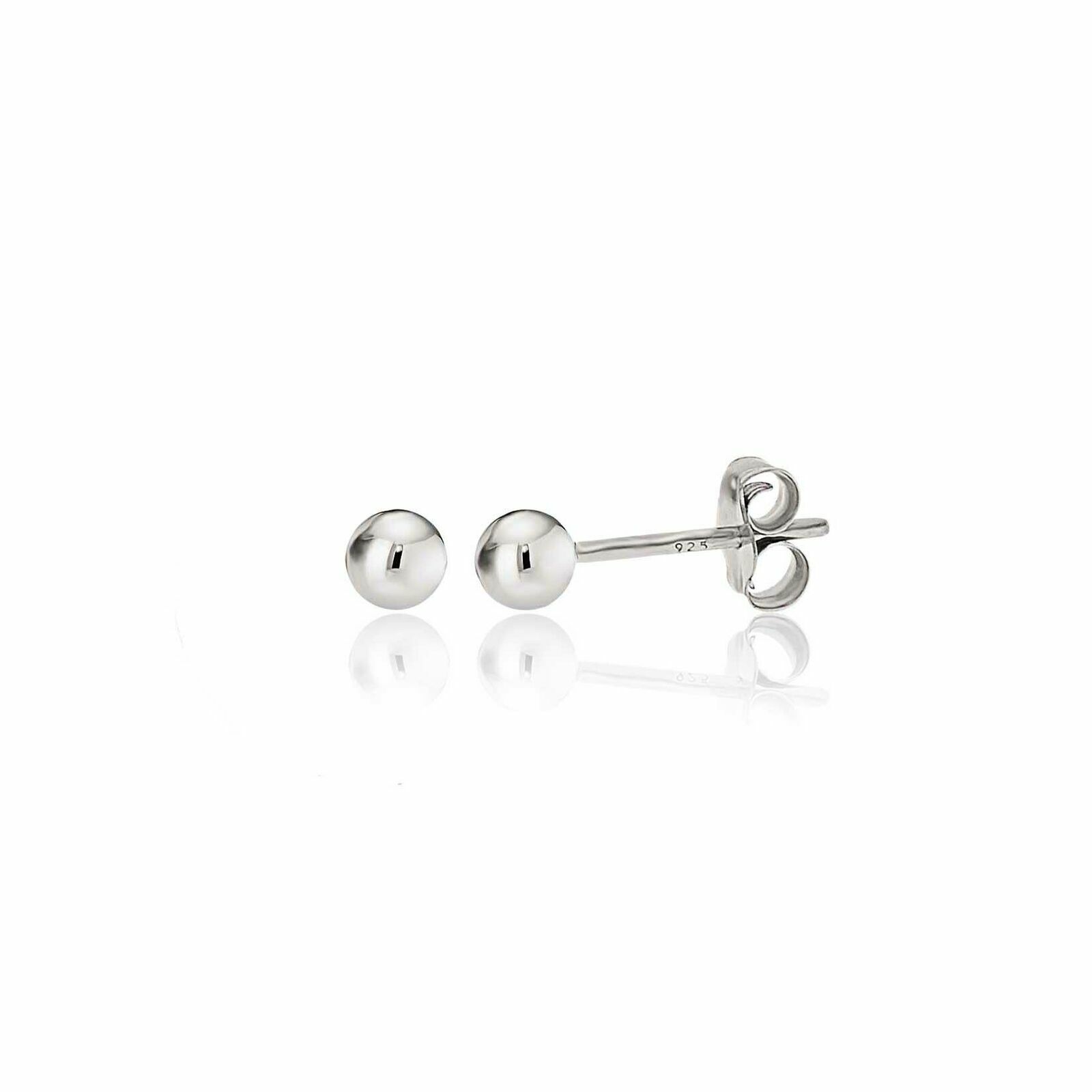 925 Sterling Silver Round Ball Stud Earrings High Polished Butterfly Post Backs