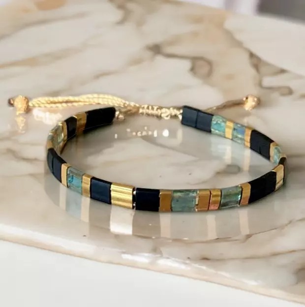 Simple Bohemian Tila Flat Woven Stripe Beads American Beaded Minimalist Bracelet
