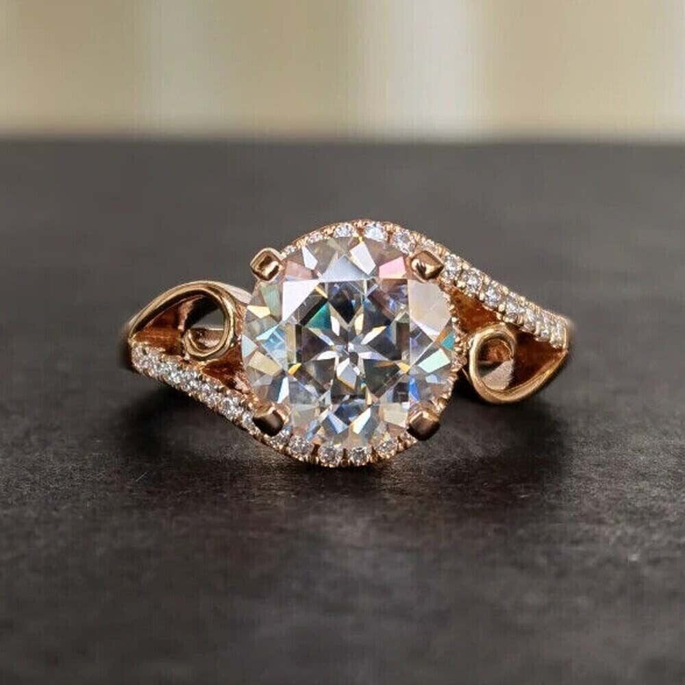Solid 14k Rose Gold 4.20Ct Round IGI Lab-Grown Diamond Wedding Engagement Ring