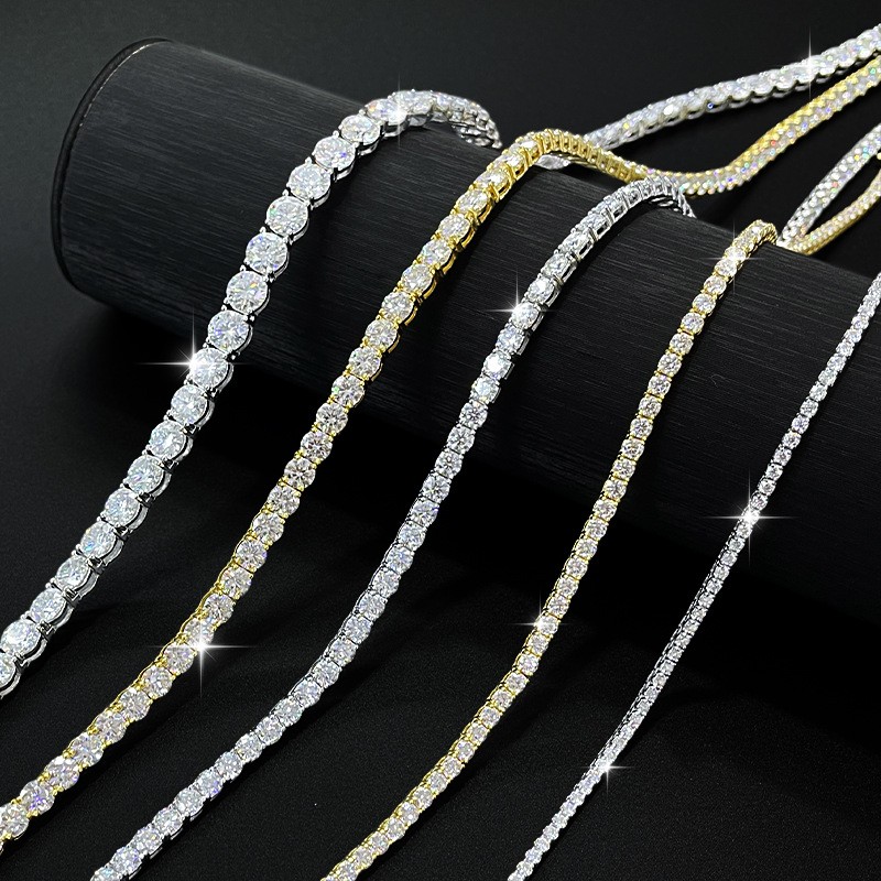 2-6.5mm 16-24″ VVS1 D Moissanite Tennis Chain Necklace 925 Silver Passes Tester