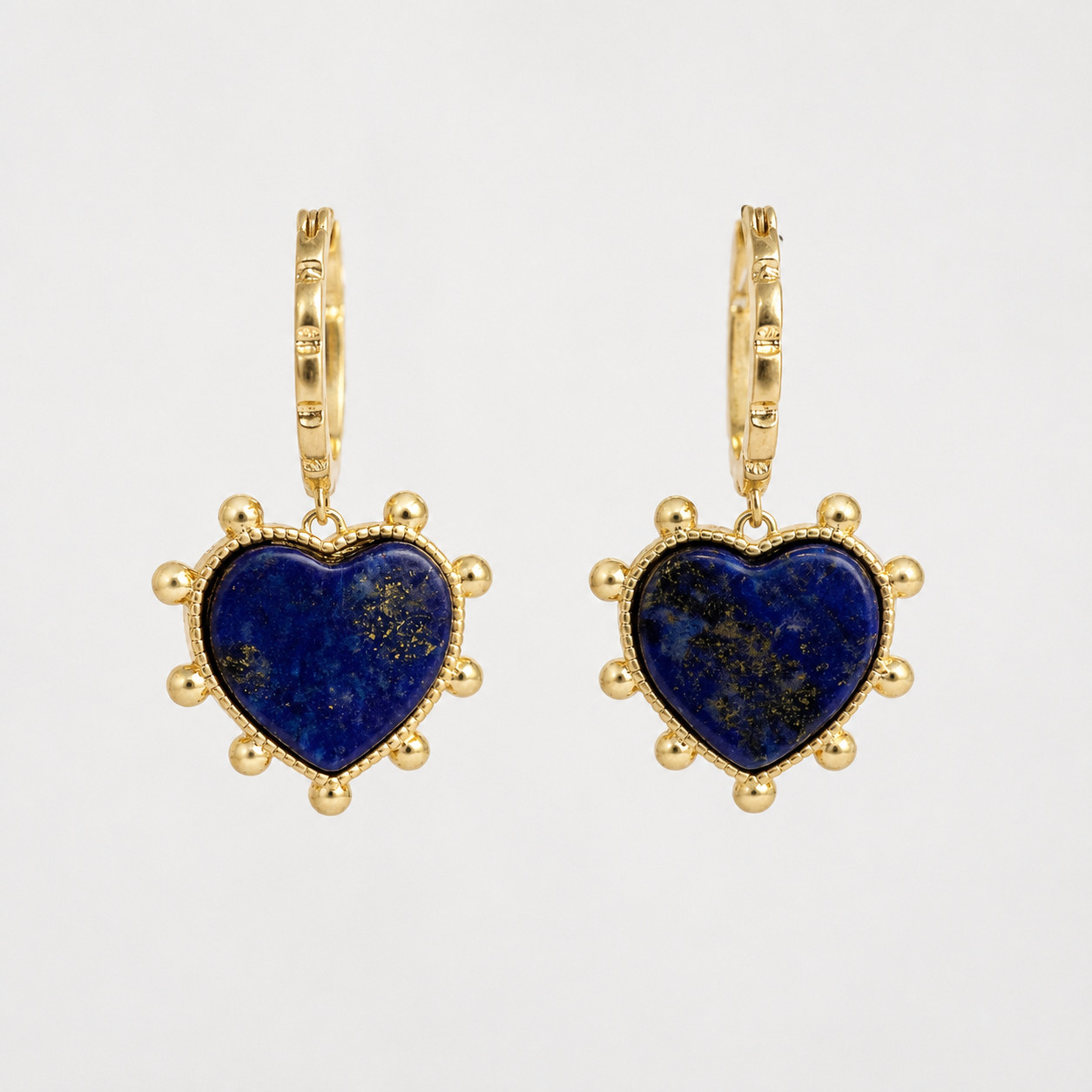 Tory Burch 18K Gold Blue Lapis Heart Beaded Halo Semi Precious Drop Earrings NEW