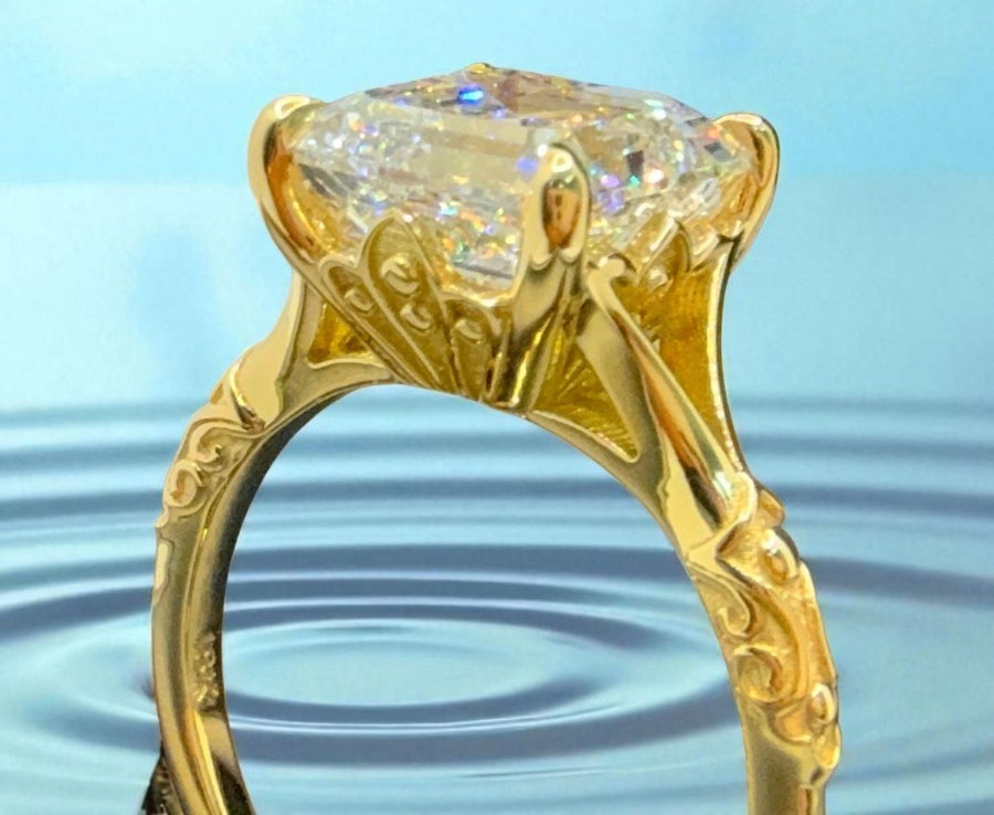 4.00 Ct Asscher Cut Diamond IGI E VS1 Lab Grown Wedding Ring 14k Gold Size 6