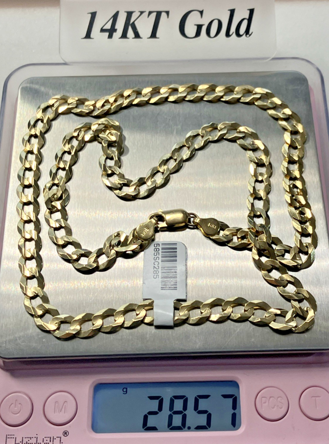 14kt Real Gold Solid Curb Link Chain 28.5grams 7.2mm 24” Brand New with Tag 14K