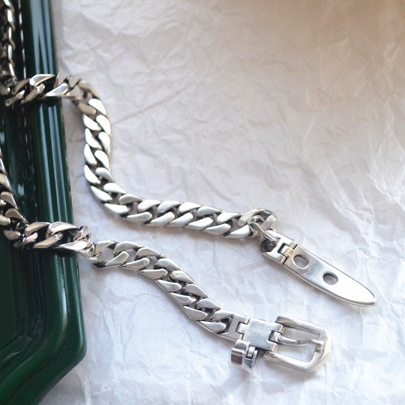 925 Sterling Silver Thick Chain Necklace 2025 Vintage Unique Belt Buckle Gift