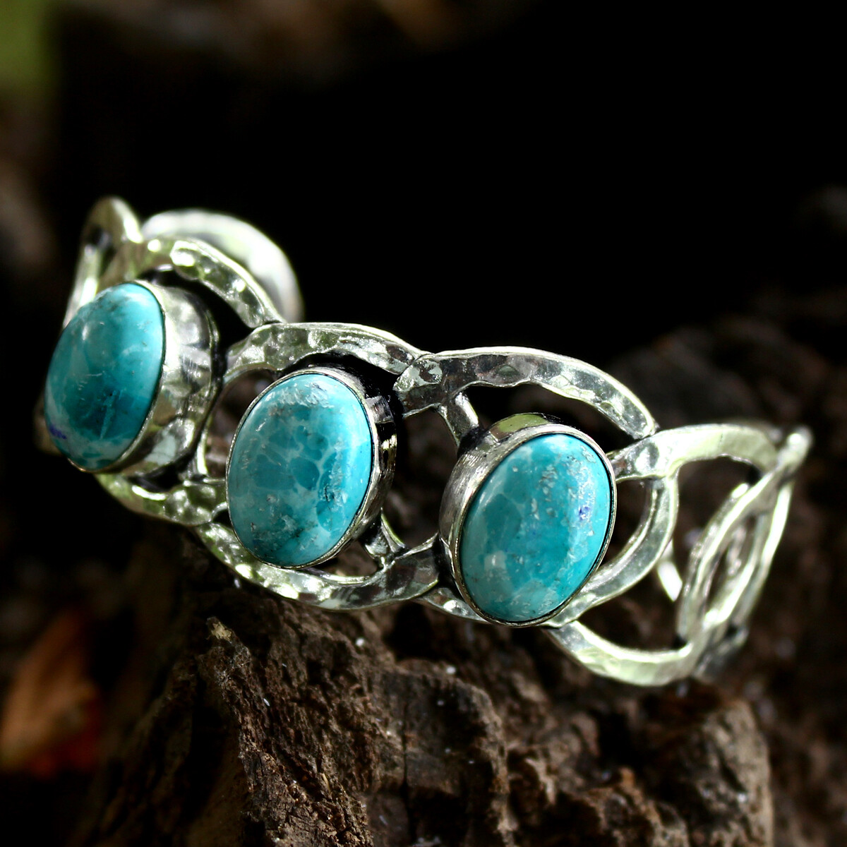925 Sterling Silver Caribbean Larimar Gemstone Handmade Jewelry Bangle Sz 7-8