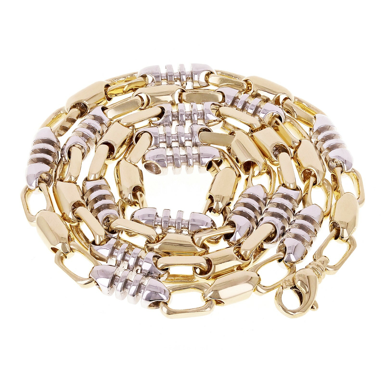 10k Yellow & White Gold Solid Handmade Link Chain Necklace 28″ 6.9mm 108.6 grams