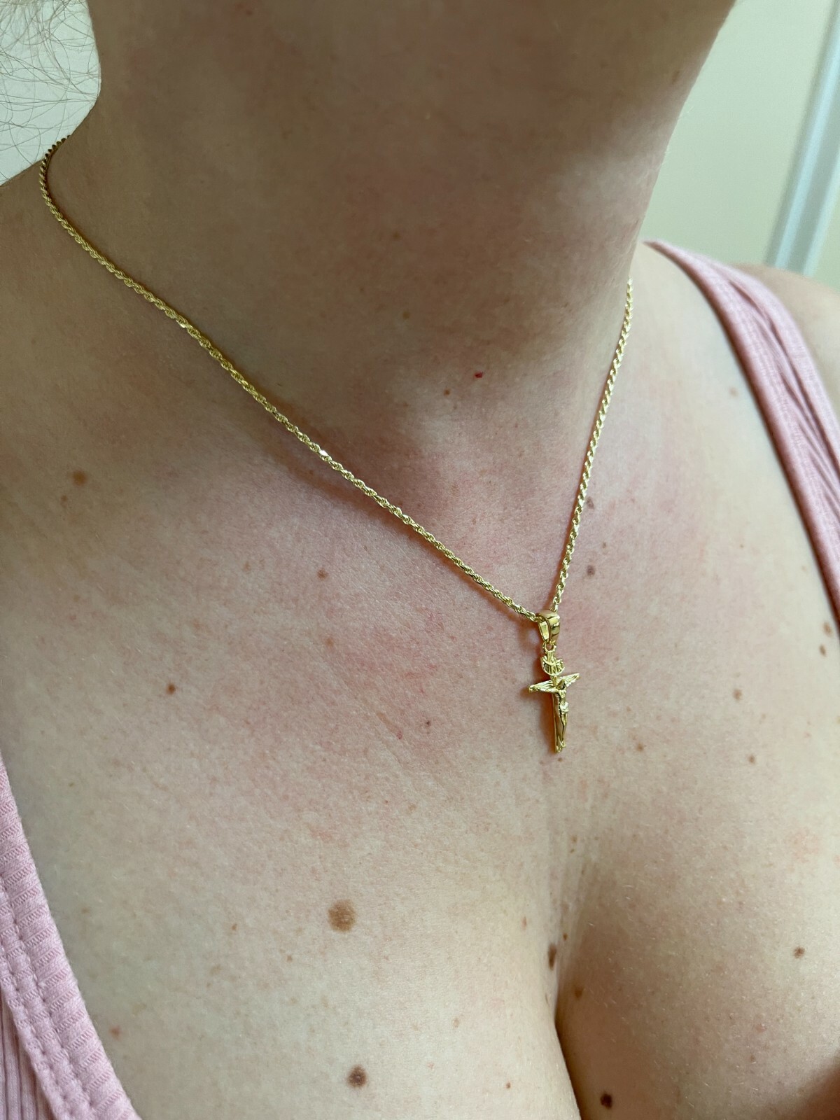 14k Gold Plated Solid 925 Silver Cross Jesus Piece Crucifix Pendant Necklace