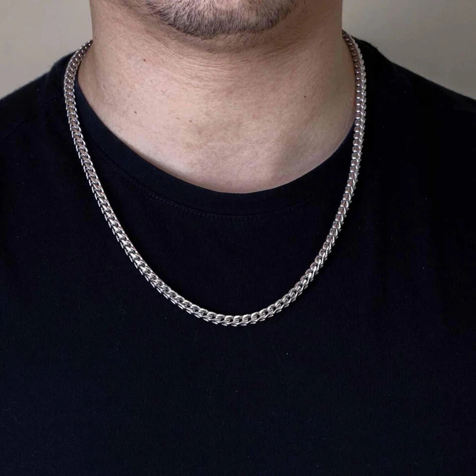 925 Sterling Silver Franco Chain Necklace & Bracelet – Italian Design, 4mm