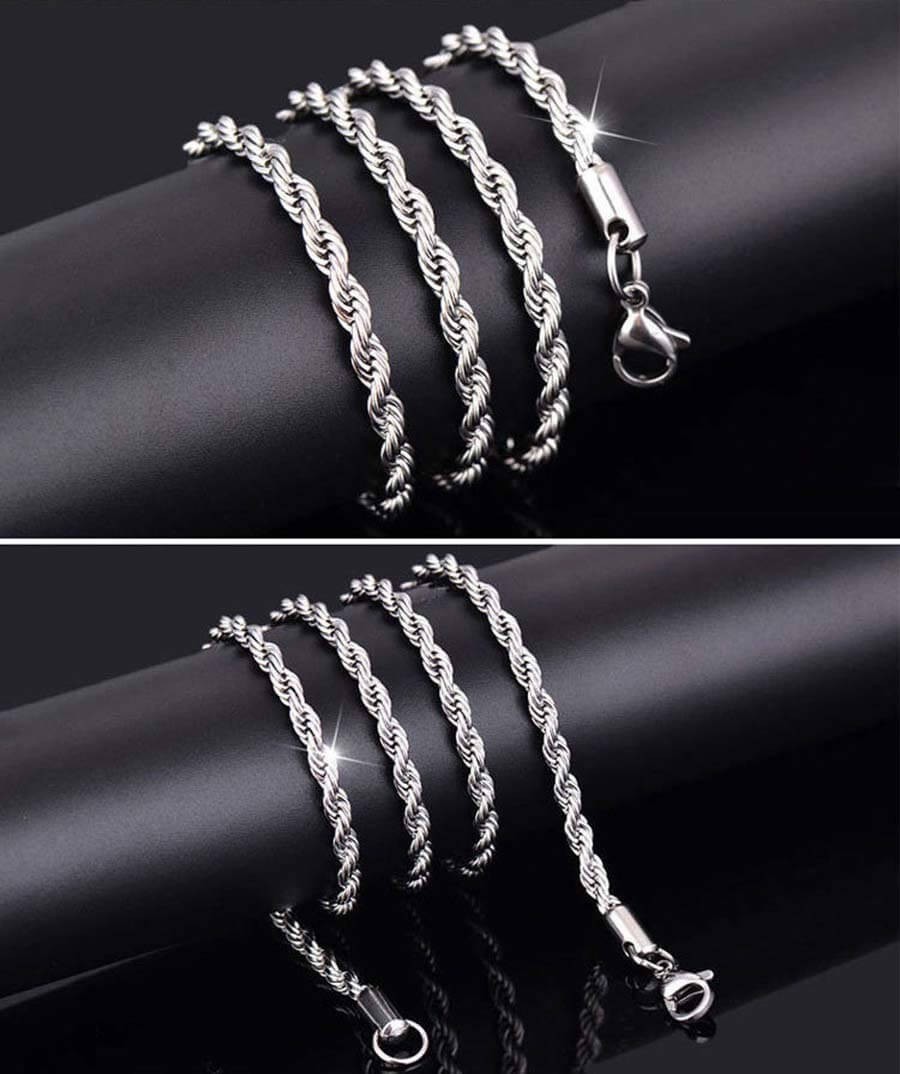Solid Silver Twisted Rope Chain Necklace 3mm Thick 16″ 18″ 20″ 22″ 24″ 26″ 28″