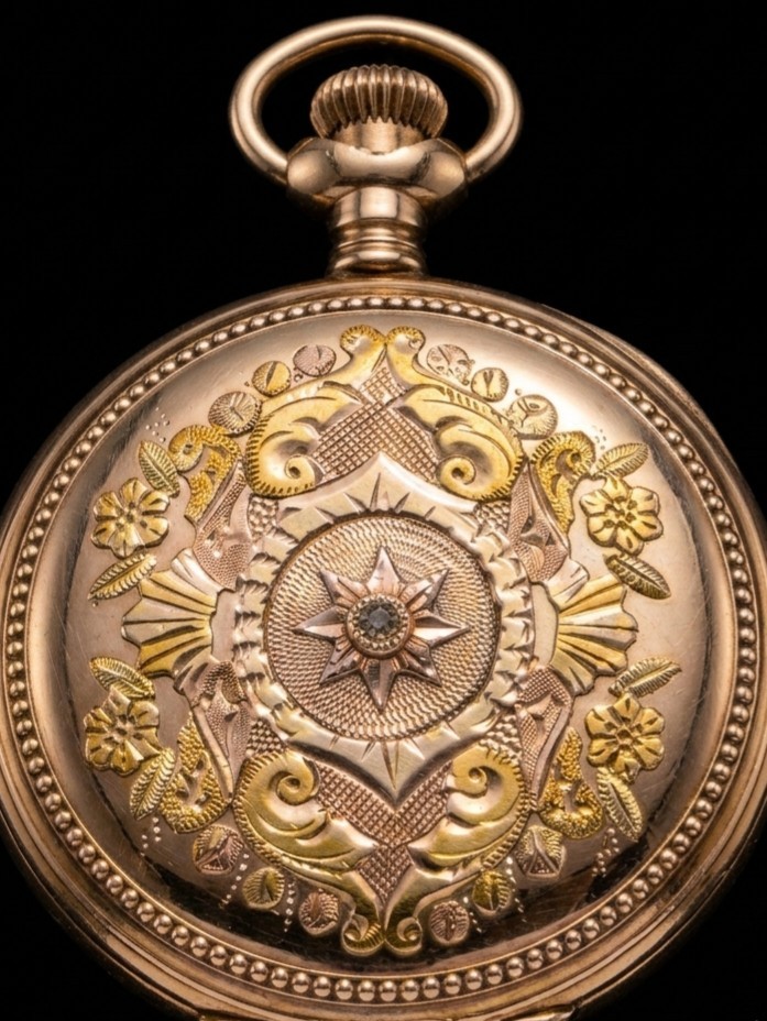 Waltham Hunter Case Pocket Watch Pink Dial – Engraved GF 25 years MULTI TONE F/B