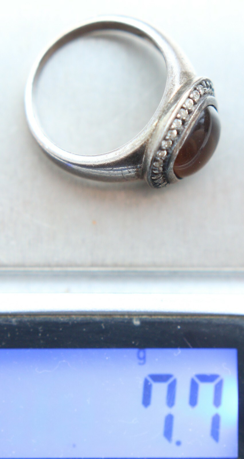 Antiquarian Sterling Silver Ring Decorated With Amber And Rhinestones 7.7 gram
