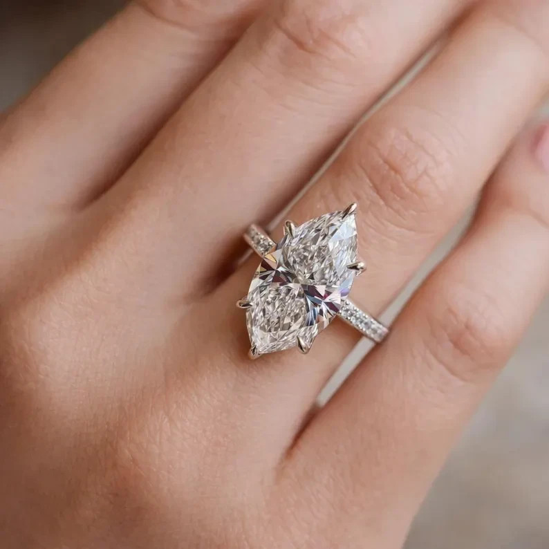 Marquies Cut IGI Lab-Grown/CVD Diamond Solitaire W/Accents Ring 14K White Gold