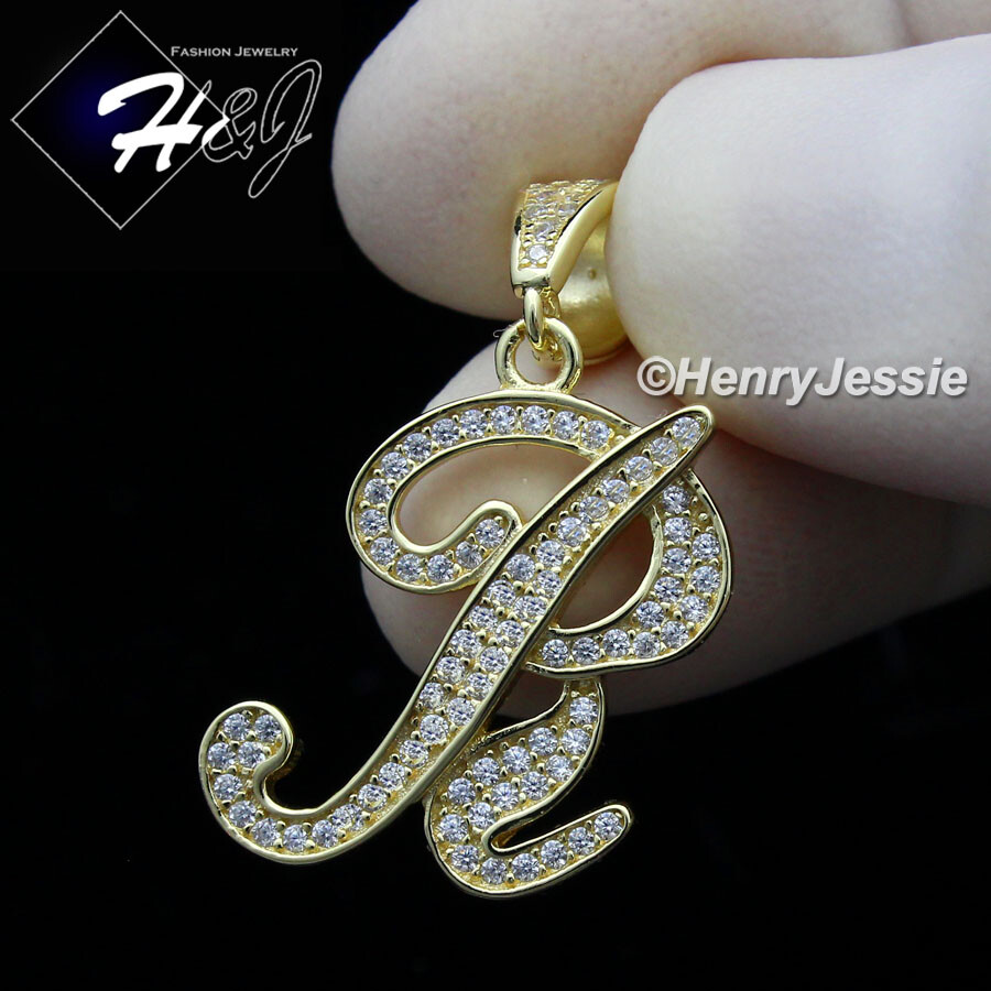 925 STERLING SILVER CUBIC ZIRCONIA GOLD PLATED INITIAL LETTER “R” PENDANT*GP175