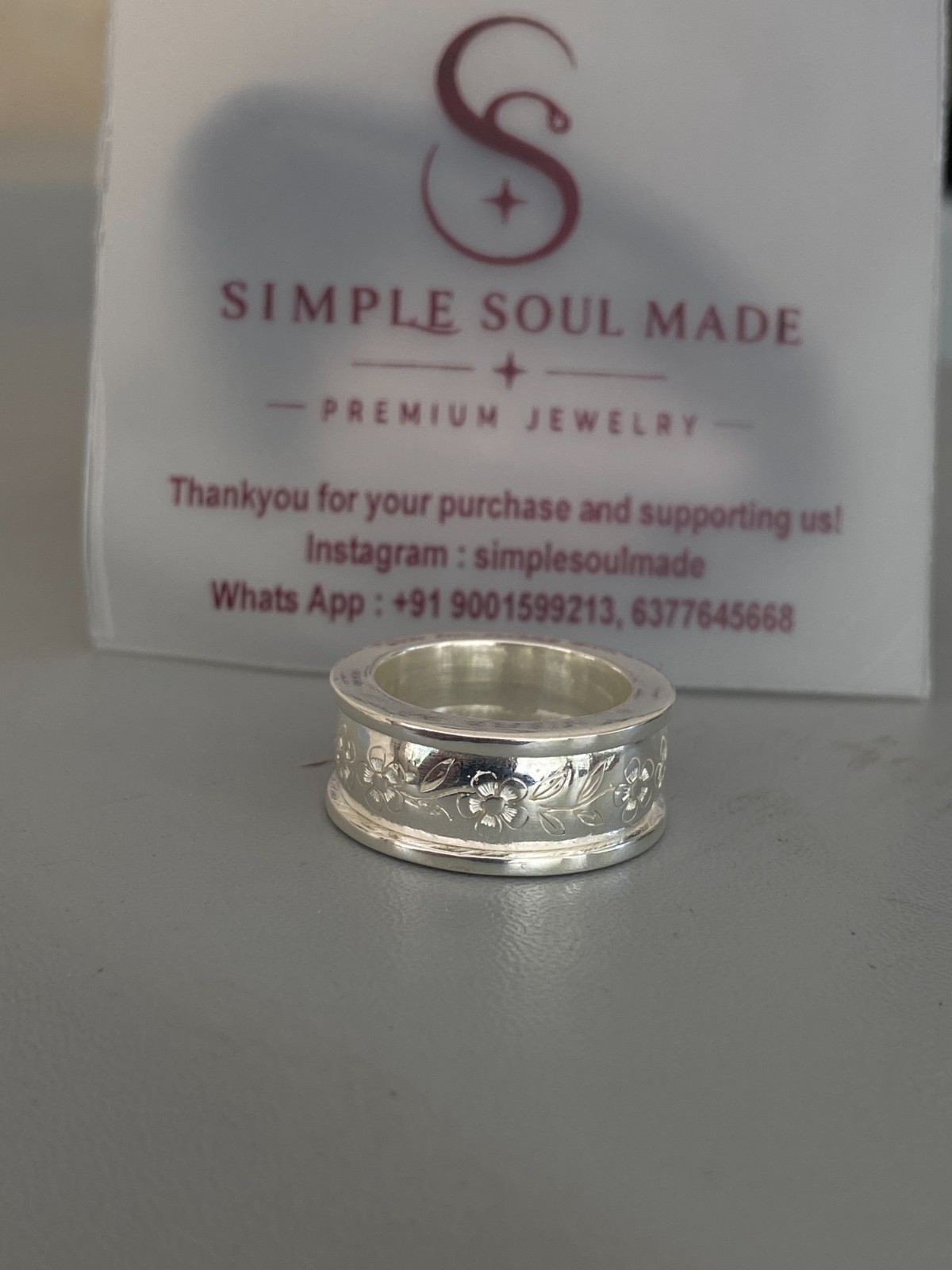 925 Sterling Silver Flower Spinner Ring Floral Meditation Band Wide