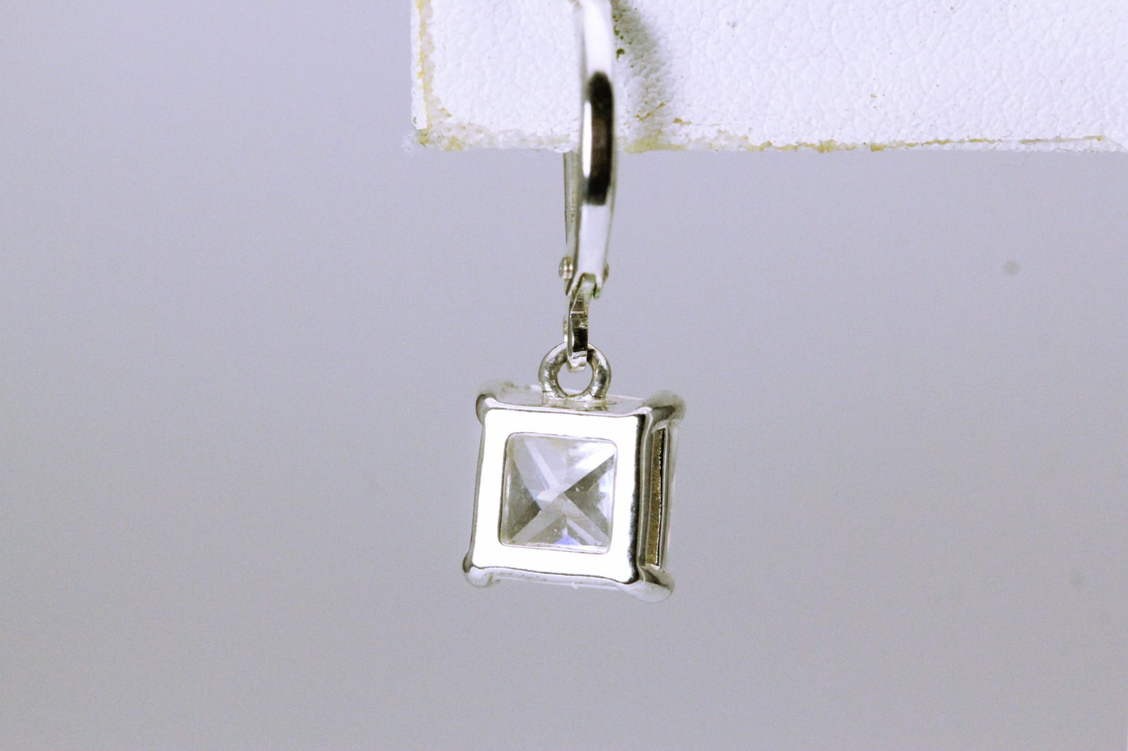 925 Sterling Silver 7.8 mm Square Cubic Zirconia Dangle Earrings 3.7g (EAR4569)
