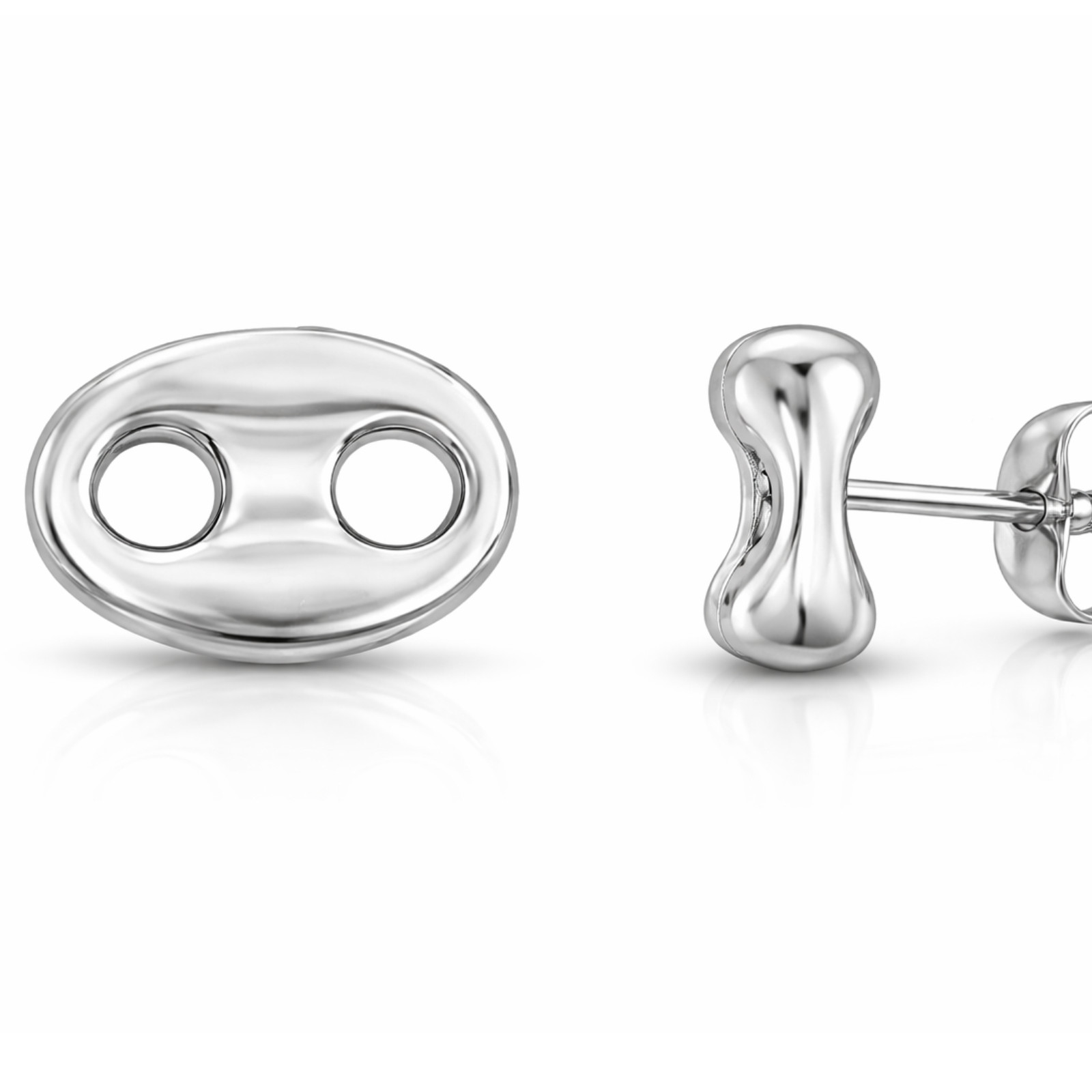 925 Sterling Silver Puffed Mariner Stud Earrings Link Women Earring