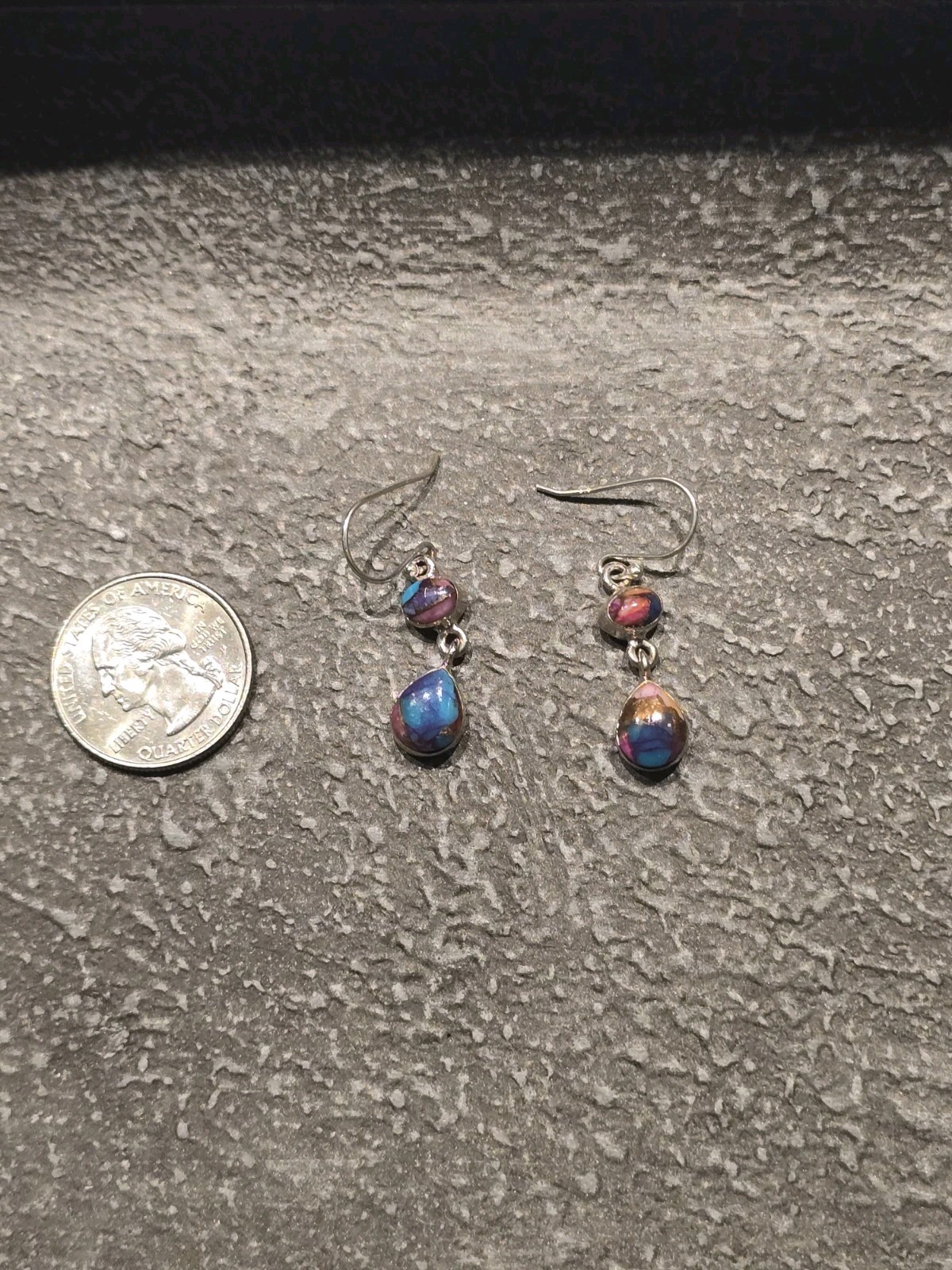 Silver Tone Teardrop Multicolor Bezel Dangle/Drop Hook Earrings
