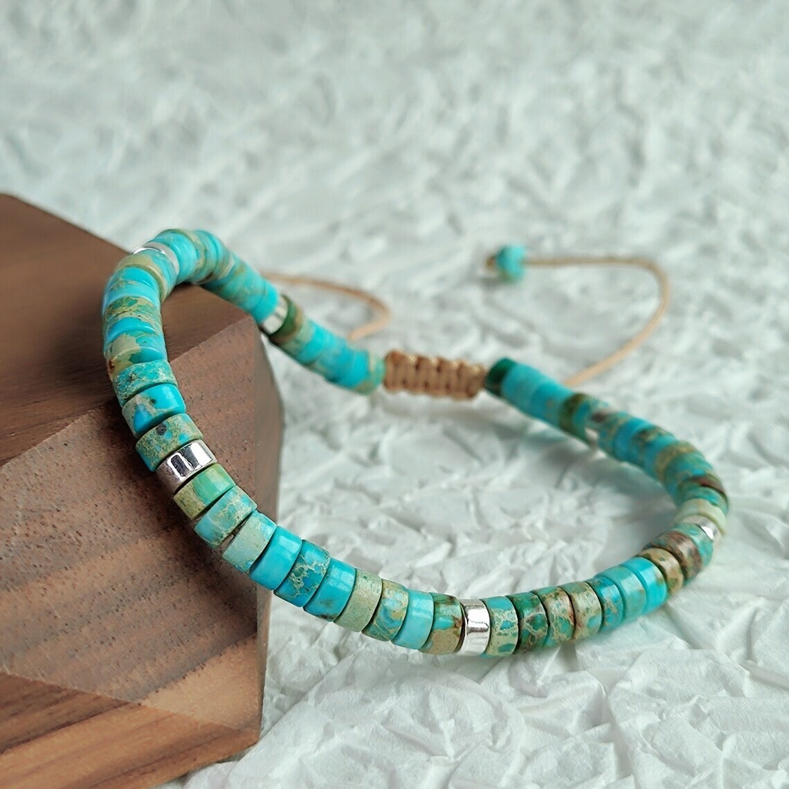 Natural Turquoise Stone Dainty Bracelet Blue Turquoise Gemstone Bracelet