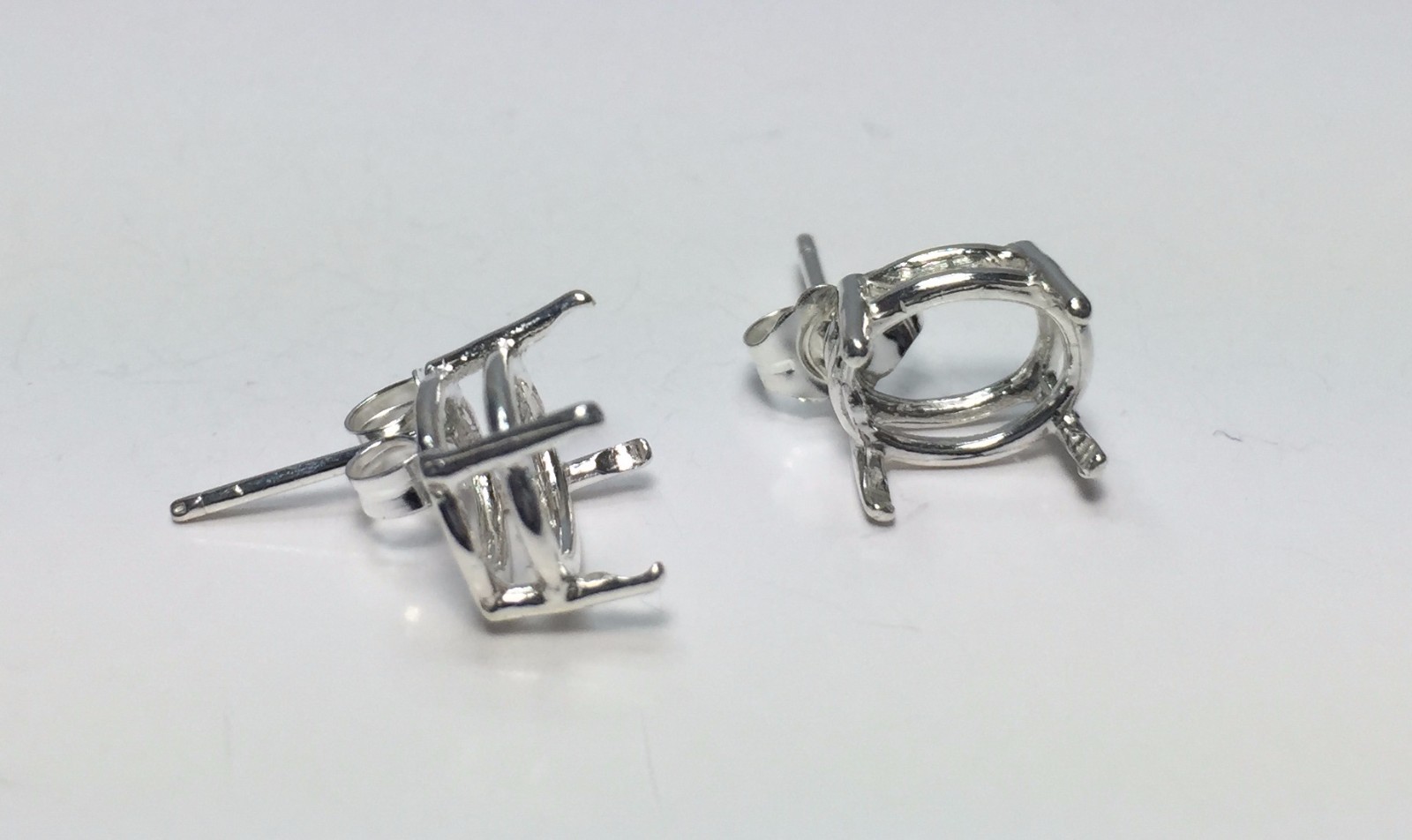 Two Oval Sterling Silver Cast Wire Pre-Notched Earring Settings (5×3-12x10mm)